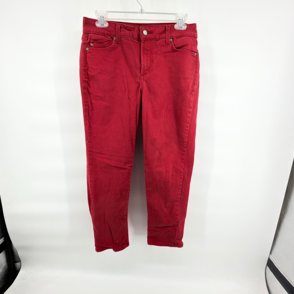 NYDJ Womens 8P Jeans Red Lift Tuck Stretch Denim Pants Made USA Slimming Ankle